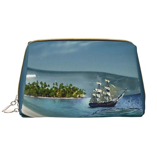 Kosmetiktasche aus Leder, Motiv: Strand in einer Flasche, tragbar, wasserdicht, Reise-Kulturbeutel, Make-up-Organizer für Mädchen, Frauen, Ehefrau, Geschenk, weiß, Einheitsgröße von OrcoW