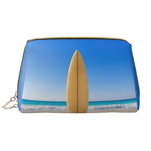 Kosmetiktasche aus Leder, Motiv: Strandsurfbrett, tragbar, wasserdicht, Make-up-Tasche, Reise-Kulturbeutel, Make-up-Organizer für Mädchen, Frauen, Ehefrau, Geschenk, weiß, Einheitsgröße von OrcoW