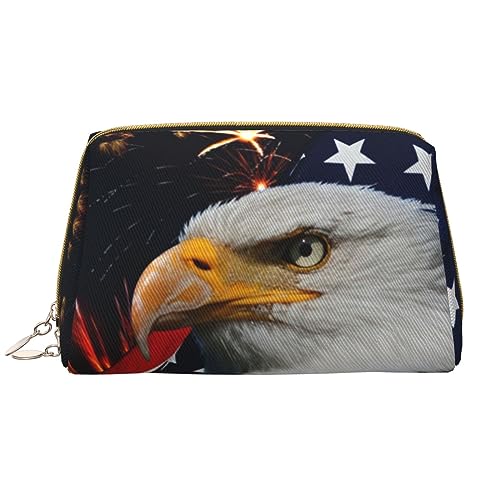 Kosmetiktasche aus Leder, Motiv: amerikanische Flagge, Feuer-Adler, tragbar, wasserdicht, Make-up-Tasche, Reise-Kulturbeutel, Make-up-Organizer für Mädchen, Frauen, Ehefrau, Geschenk, weiß, von OrcoW