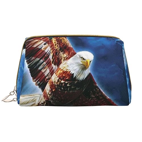 Kosmetiktasche aus Leder, Motiv: amerikanischer Adler, tragbar, wasserdicht, Make-up-Tasche, Reise-Kulturbeutel, Make-up-Organizer für Mädchen, Frauen, Ehefrau, Geschenk, weiß, Einheitsgröße von OrcoW