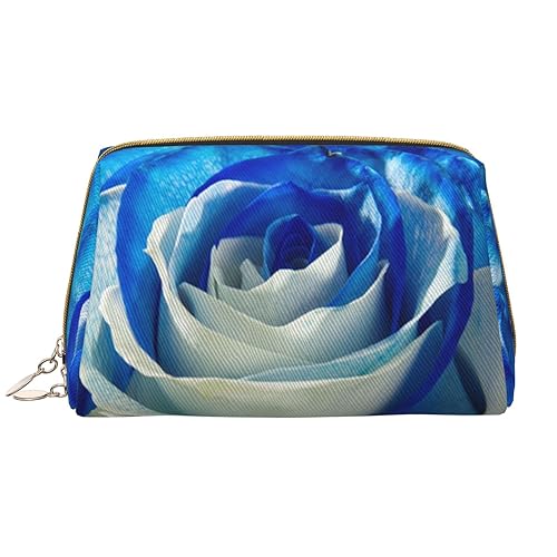 Kosmetiktasche aus Leder, Motiv: blaue Rosen, tragbar, wasserdicht, Make-up-Tasche, Reise-Kulturbeutel, Make-up-Organizer für Mädchen, Frauen, Ehefrau, Geschenk, weiß, Einheitsgröße von OrcoW