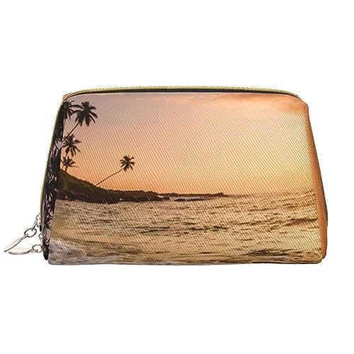 Kosmetiktasche aus Leder, Strand-Sonnenuntergang, tragbar, wasserdicht, Make-up-Tasche, Reise-Kulturbeutel, Make-up-Organizer für Mädchen, Frauen, Ehefrau, Geschenk, weiß, Einheitsgröße von OrcoW