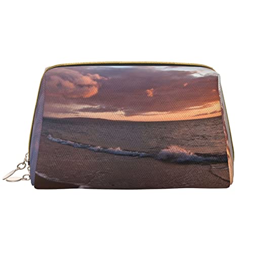 Kosmetiktasche aus Leder, Strand-Sonnenuntergang, tragbar, wasserdicht, Make-up-Tasche, Reise-Kulturbeutel, Make-up-Organizer für Mädchen, Frauen, Ehefrau, Geschenk, weiß, Einheitsgröße von OrcoW