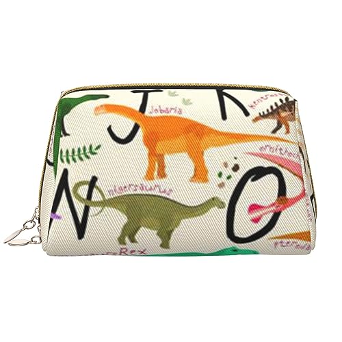 Kosmetiktasche aus Leder mit Alphabet- und Dinosaurier-Druck, tragbar, wasserdicht, Make-up-Tasche, Reise-Kulturbeutel, Make-up-Organizer für Mädchen, Frauen, Ehefrau, Geschenk, weiß, Einheitsgröße von OrcoW