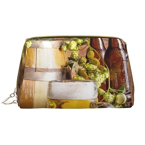 Kosmetiktasche aus Leder mit Bier- und Hopfen-Motiv, tragbar, wasserdicht, Make-up-Tasche, Reise-Kulturbeutel, Make-up-Organizer für Mädchen, Frauen, Ehefrau, Geschenk, weiß, Einheitsgröße von OrcoW