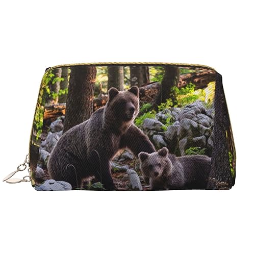 Kosmetiktasche aus Leder mit Tier-Bären-Aufdruck, tragbar, wasserdicht, Make-up-Tasche, Reise-Kulturbeutel, Make-up-Organizer für Mädchen, Frauen, Ehefrau, Geschenk, weiß, Einheitsgröße von OrcoW