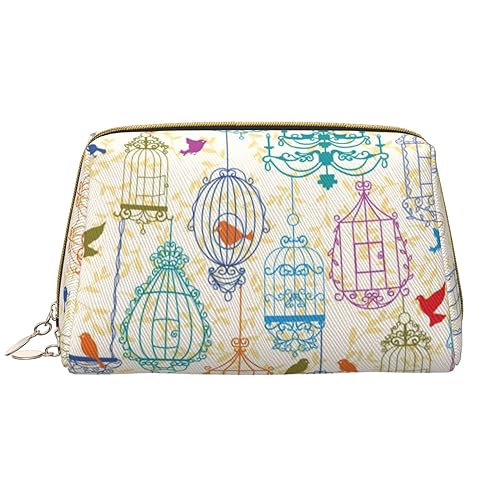 Kosmetiktasche aus Leder mit Vogel und Vogelmotiv, tragbar, wasserdicht, Reise-Kulturbeutel, Make-up-Organizer für Mädchen, Frauen, Ehefrau, Geschenk, weiß, Einheitsgröße von OrcoW