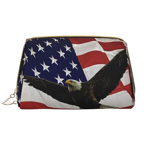 Kosmetiktasche aus Leder mit amerikanischer Flagge, Fliegenadler, tragbar, wasserdicht, Make-up-Tasche, Reise-Kulturbeutel, Make-up-Organizer für Mädchen, Frauen, Ehefrau, Geschenk, weiß, von OrcoW