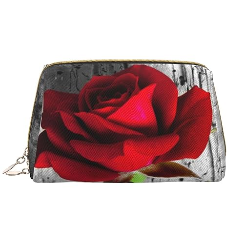 Kosmetiktasche aus Leder mit blühender roter Rose, tragbar, wasserdicht, Make-up-Tasche, Reise-Kulturbeutel, Make-up-Organizer für Mädchen, Frauen, Ehefrau, Geschenk, weiß, Einheitsgröße von OrcoW