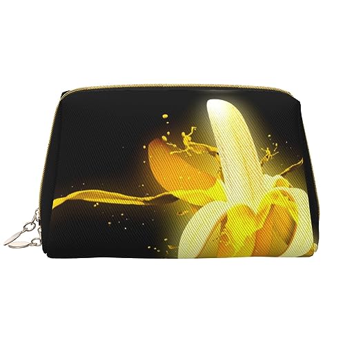 Kosmetiktasche aus Leder mit leuchtendem Bananen-Druck, tragbar, wasserdicht, Make-up-Tasche, Reise-Kulturbeutel, Make-up-Organizer für Mädchen, Frauen, Ehefrau, Geschenk, weiß, Einheitsgröße von OrcoW