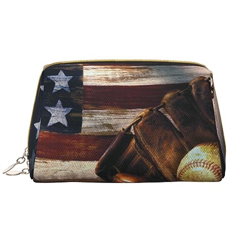 Kosmetiktasche mit amerikanischer Flagge, Baseball-Druck, tragbar, wasserdicht, Make-up-Tasche, Reise-Kulturbeutel, Make-up-Organizer für Mädchen, Frauen, Ehefrau, Geschenk, weiß, Einheitsgröße von OrcoW