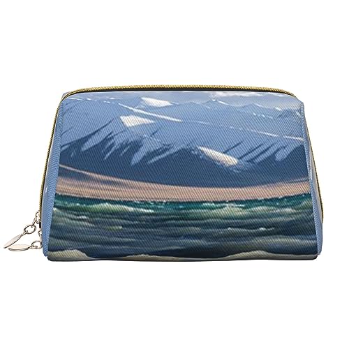 Kosmetiktasche mit blauem Meerwasser und weißem Schneeberg-Druck, Leder, tragbar, wasserdicht, Make-up-Tasche, Reise-Kulturbeutel, Make-up-Organizer für Mädchen, Frauen, Ehefrau, Geschenk, weiß, von OrcoW