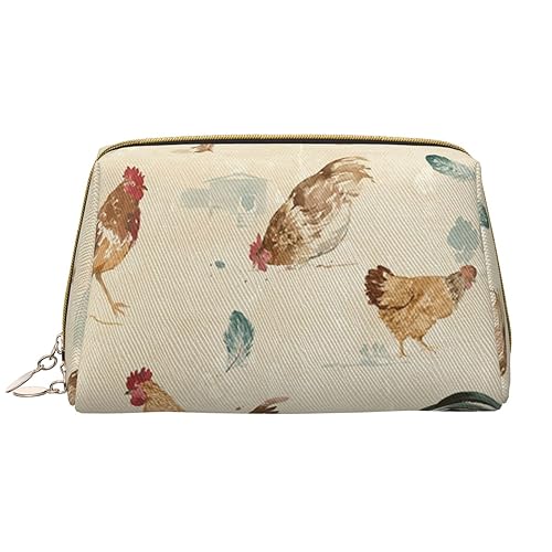 Kunst Huhn Tier Malerei Druck Leder Kosmetiktasche Tragbare Wasserdichte Make-up Tasche Reise Kulturbeutel Make-up Organizer für Mädchen Frauen Frau Geschenk, weiß, Einheitsgröße von OrcoW