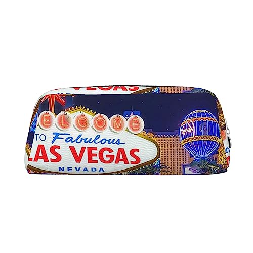 Las Vegas Night City Bedrucktes Federmäppchen Leder Make-up Tasche Tragbare Reise Kulturbeutel Reißverschluss Kleine Aufbewahrungstasche für Frauen Mädchen, silber, Einheitsgröße, Kulturbeutel von OrcoW