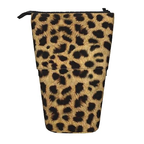 Leopard Animal Print Stand Pencil Holder Retractable Telescopic Pencil Case Cute Pen Pouch Pop Up Pencil Bag Portable Multifunctional Makeup Bag Stationery Organizer for School Office, Schwarz , von OrcoW