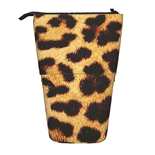 Leopard Skin Pattern Stand Pencil Holder Retractable Telescopic Pencil Case Cute Pen Pouch Pop Up Pencil Bag Portable Multifunctional Makeup Bag Stationery Organizer for School Office, Schwarz , von OrcoW