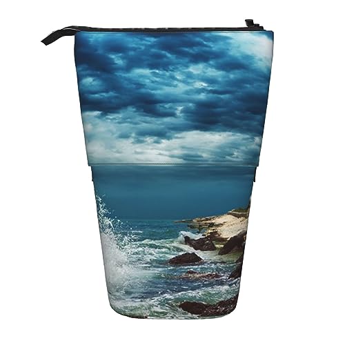 Lighthouse Seaside Stand Pencil Holder Retractable Telescopic Pencil Case Cute Pen Pouch Pop Up Pencil Bag Portable Multifunctional Makeup Bag Stationery Organizer for School Office, Schwarz , von OrcoW