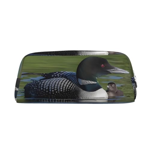 Loon Nature Federmäppchen mit Vogel-Motiv, Leder, Make-up-Tasche, tragbar, Reise-Kulturbeutel, Reißverschluss, kleine Aufbewahrungstasche für Frauen und Mädchen, silber, Einheitsgröße, Kulturbeutel von OrcoW