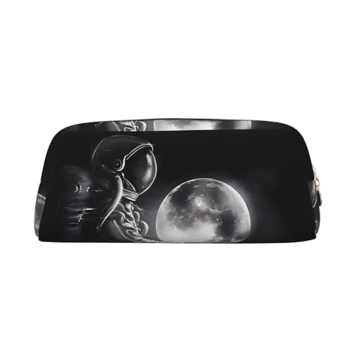 Moon Astronaut Bedrucktes Federmäppchen Leder Make-up Tasche Tragbare Reise Kulturbeutel Reißverschluss Kleine Aufbewahrungstasche für Frauen Mädchen, gold, Einheitsgröße, Kulturbeutel von OrcoW