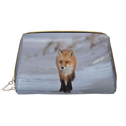 Niedlicher Fuchs-Druck Leder Kosmetiktasche Tragbare Wasserdichte Make-up-Tasche Reise Kulturbeutel Make-up Organizer für Mädchen Frauen Frau Geschenk, weiß, Einheitsgröße von OrcoW