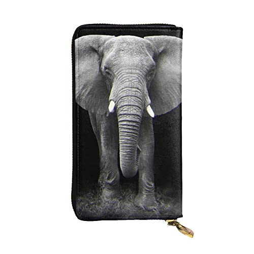 OrcoW 3D Grau Elefant Druck Leder Geldbörse Lange Geldbörse Clutch Tasche Münzfach Reise Brieftasche Wasserdicht Kreditkartenhalter für Männer Frauen, Schwarz , Einheitsgröße von OrcoW