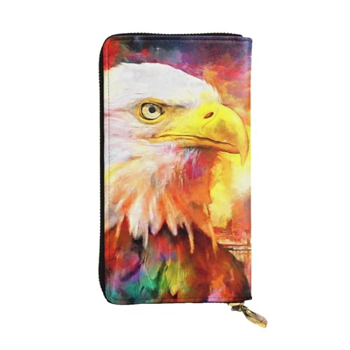 OrcoW American Bald Eagle Print Leder Geldbörse Lange Geldbörse Clutch Tasche Münzfach Reisebrieftasche Wasserdicht Kreditkartenetui für Männer Frauen, Schwarz , Einheitsgröße von OrcoW