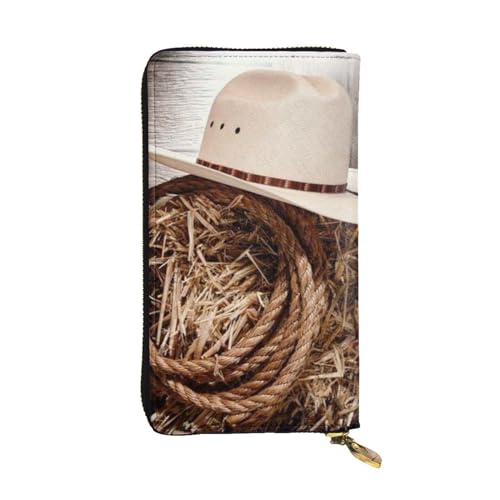 OrcoW American West Rodeo Hut Druck Leder Geldbörse Lange Geldbörse Clutch Tasche Münzfach Reisebrieftasche Wasserdicht Kreditkartenetui für Männer Frauen, Schwarz , Einheitsgröße von OrcoW