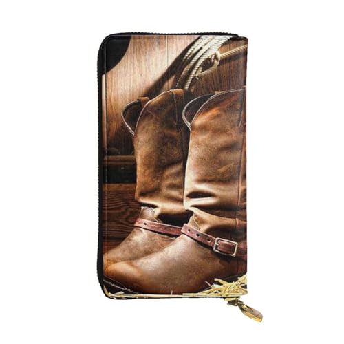 OrcoW American West Rodeo Print Leder Geldbörse Lange Geldbörse Clutch Tasche Münzfach Reisebrieftasche Wasserdicht Kreditkartenetui für Männer Frauen, Schwarz , Einheitsgröße von OrcoW