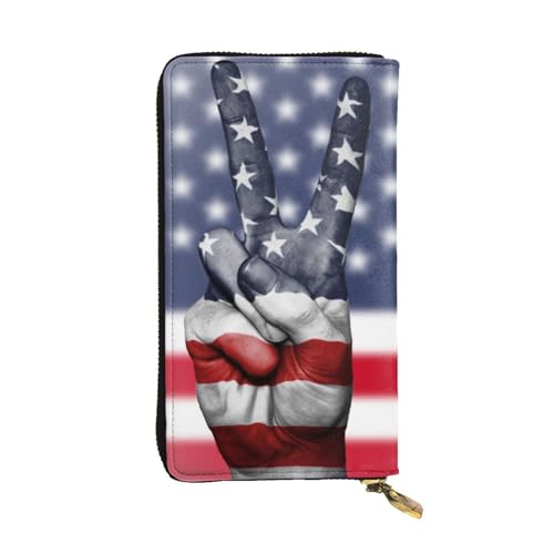 OrcoW Amerika-Flagge und Hippie-Friedens-Druck-Ledergeldbörse lange Geldbörse Clutch-Tasche Münzfach Reisebrieftasche wasserdicht Kreditkartenetui für Männer Frauen, Schwarz , Einheitsgröße von OrcoW