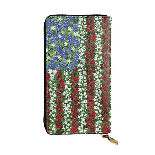 OrcoW Amerika Patriotische Blume Druck Leder Geldbörse Lange Geldbörse Clutch Tasche Münzfach Reise Brieftasche Wasserdicht Kreditkartenhalter für Männer Frauen, Schwarz , Einheitsgröße von OrcoW