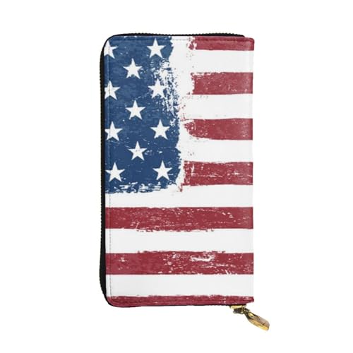 OrcoW Amerikanische Flagge Druck Leder Geldbörse Lange Geldbörse Clutch Tasche Münzfach Reise Brieftasche Wasserdicht Kreditkartenhalter für Männer Frauen, Schwarz , Einheitsgröße von OrcoW