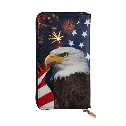 OrcoW Amerikanische Flagge Feuer Adler Druck Leder Geldbörse Lange Geldbörse Clutch Tasche Münzfach Reisebrieftasche Wasserdicht Kreditkartenetui für Männer Frauen, Schwarz , Einheitsgröße von OrcoW