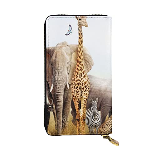 OrcoW Animal Safari Print Leder Geldbörse Lange Geldbörse Clutch Tasche Münzfach Reise Brieftasche Wasserdicht Kreditkartenhalter für Männer Frauen, Schwarz , Einheitsgröße von OrcoW