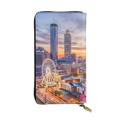 OrcoW Atlanta City Sunset Landscape Print Leder Geldbörse Lange Geldbörse Clutch Bag Münzfach Reisebrieftasche Wasserdicht Kreditkartenetui für Männer Frauen, Schwarz , Einheitsgröße von OrcoW