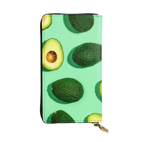 OrcoW Avocado Obst Druck Leder Geldbörse Lange Geldbörse Clutch Tasche Münzfach Reise Brieftasche Wasserdicht Kreditkartenetui für Männer Frauen, Schwarz , Einheitsgröße von OrcoW