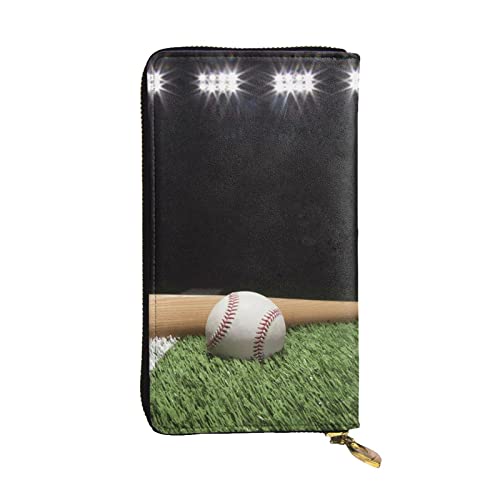 OrcoW Baseball-Sportfeld-Druck-Ledergeldbörse Lange Geldbörse Clutch Tasche Münzfach Reisebrieftasche Wasserdicht Kreditkartenetui für Männer Frauen, Schwarz , Einheitsgröße von OrcoW