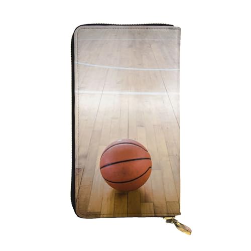 OrcoW Basketball Court Print Leder Geldbörse Lange Geldbörse Clutch Tasche Münzfach Reise Brieftasche Wasserdicht Kreditkartenhalter für Männer Frauen, Schwarz , Einheitsgröße von OrcoW