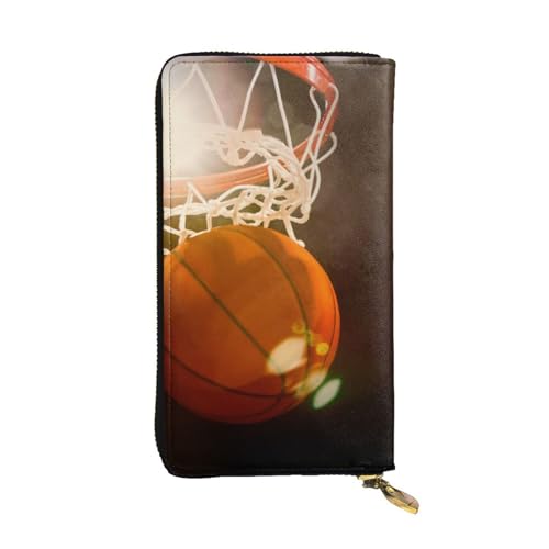 OrcoW Basketball Print Leder Geldbörse Lange Geldbörse Clutch Tasche Münzfach Reise Brieftasche Wasserdicht Kreditkartenhalter für Männer Frauen, Schwarz , Einheitsgröße von OrcoW