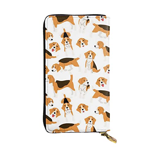 OrcoW Beagle Dog Print Leder Geldbörse Lange Geldbörse Clutch Tasche Münzfach Reise Brieftasche Wasserdicht Kreditkartenhalter für Männer Frauen, Schwarz , Einheitsgröße von OrcoW