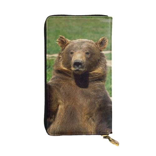 OrcoW Bear Waving Bye Print Leder Geldbörse Lange Geldbörse Clutch Tasche Münzfach Reise Brieftasche Wasserdicht Kreditkartenhalter für Männer Frauen, Schwarz , Einheitsgröße von OrcoW