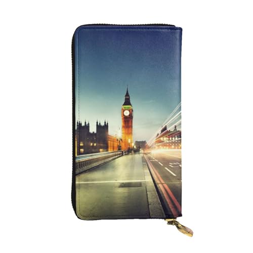 OrcoW Big Ben von Westminster Bridge Print Leder Geldbörse Lange Geldbörse Clutch Tasche Münzfach Reisebrieftasche Wasserdicht Kreditkartenetui für Männer Frauen, Schwarz , Einheitsgröße von OrcoW