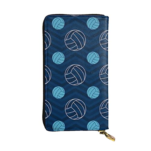 OrcoW Blau Volleyball Druck Leder Geldbörse Lange Geldbörse Clutch Tasche Münzfach Reise Brieftasche Wasserdicht Kreditkartenetui für Männer Frauen, Schwarz , Einheitsgröße von OrcoW