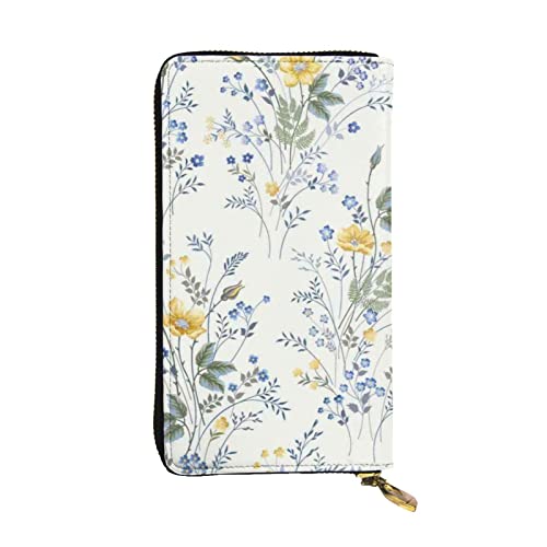 OrcoW Blaue Blume Blumenmuster Rosen Druck Leder Geldbörse Lange Geldbörse Clutch Tasche Münzfach Reise Brieftasche Wasserdicht Kreditkartenetui für Männer Frauen, Schwarz , Einheitsgröße von OrcoW