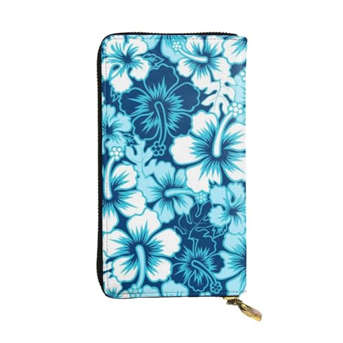 OrcoW Blaue Blume Druck Leder Geldbörse Lange Geldbörse Clutch Tasche Münzfach Reise Brieftasche Wasserdicht Kreditkartenhalter für Männer Frauen, Schwarz , Einheitsgröße von OrcoW