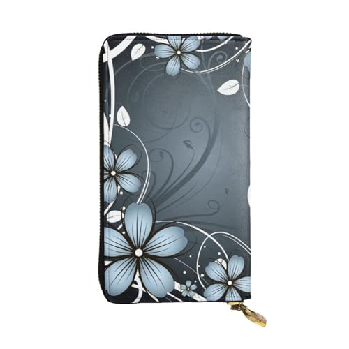 OrcoW Blaue Blumen Drucken Leder Geldbörse Lange Geldbörse Clutch Tasche Münzfach Reise Brieftasche Wasserdicht Kreditkartenhalter für Männer Frauen, Schwarz , Einheitsgröße von OrcoW