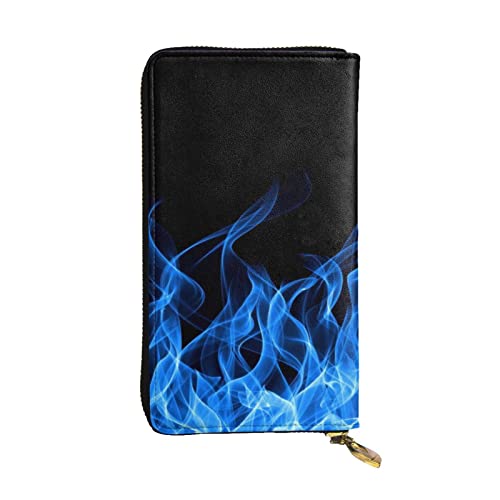 OrcoW Blaue Flamme Druck Leder Geldbörse Lange Geldbörse Clutch Tasche Münzfach Reise Brieftasche Wasserdicht Kreditkartenetui für Männer Frauen, Schwarz , Einheitsgröße von OrcoW