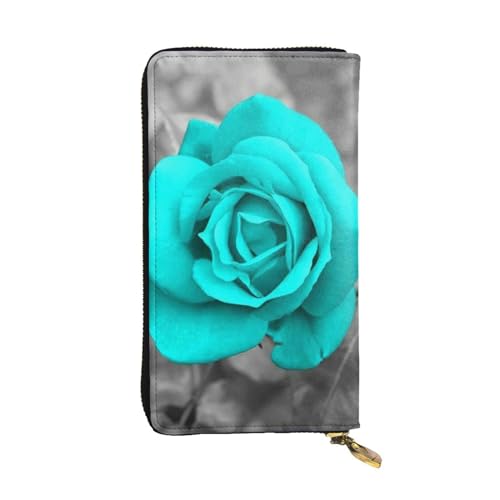 OrcoW Blaue Rose Print Leder Geldbörse Lange Geldbörse Clutch Tasche Münzfach Reise Brieftasche Wasserdicht Kreditkartenetui für Männer Frauen, Schwarz , Einheitsgröße von OrcoW