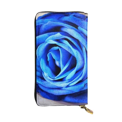 OrcoW Blaue Rose Print Leder Geldbörse Lange Geldbörse Clutch Tasche Münzfach Reise Brieftasche Wasserdicht Kreditkartenetui für Männer Frauen, Schwarz , Einheitsgröße von OrcoW