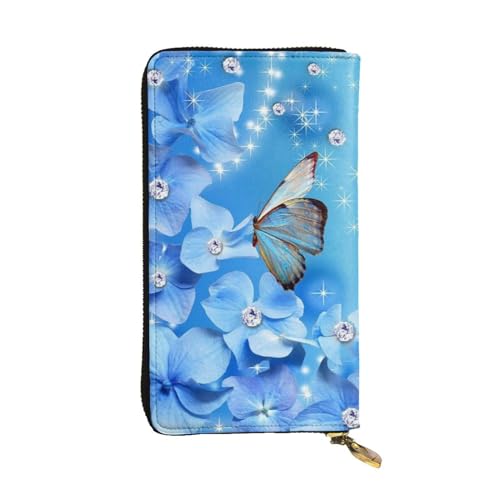 OrcoW Blaue Schmetterling Druck Leder Geldbörse Lange Geldbörse Clutch Tasche Münzfach Reise Brieftasche Wasserdicht Kreditkartenetui für Männer Frauen, Schwarz , Einheitsgröße von OrcoW