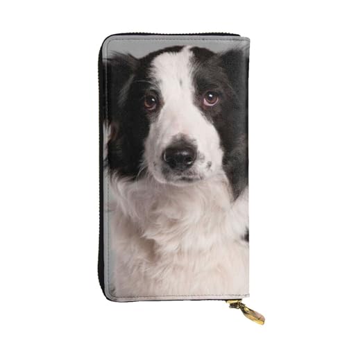 OrcoW Border Collie Print Leder Geldbörse Lange Geldbörse Clutch Tasche Münzfach Reise Brieftasche Wasserdicht Kreditkartenetui für Männer Frauen, Schwarz , Einheitsgröße von OrcoW